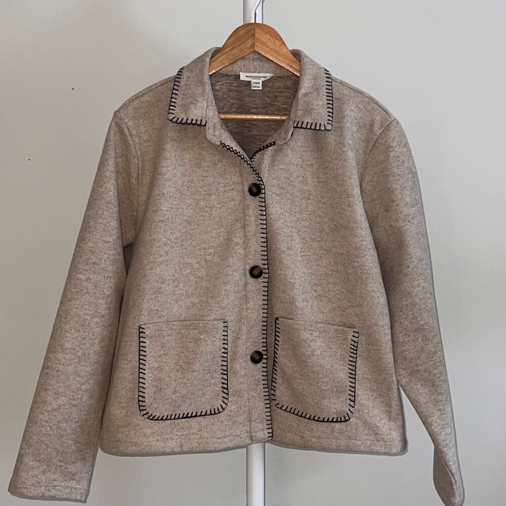 Blanket Stitch Button Jacket Beige